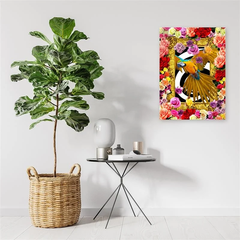 Art-déco-Paneldruck, Papagei und farbige Rosen 40x60 Feeby