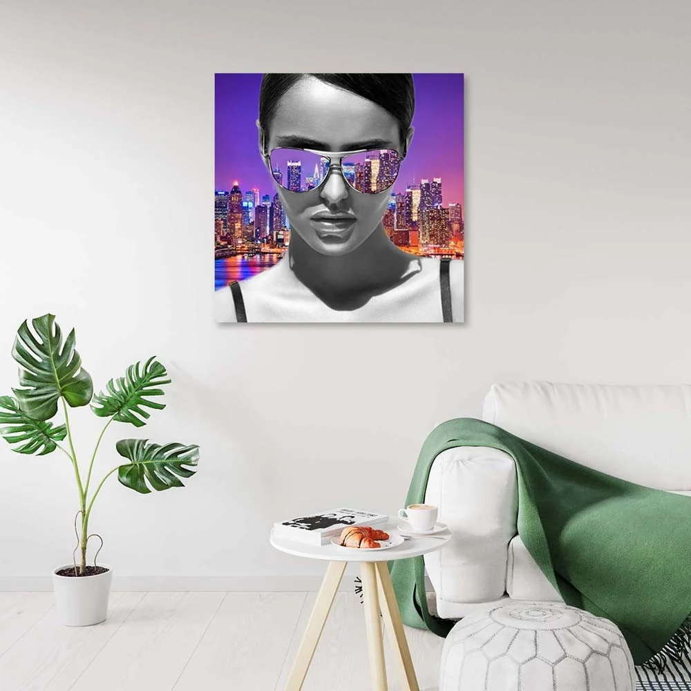 Art-déco-Paneldruck, Pop-Art-Frau New York 30x30 Feeby