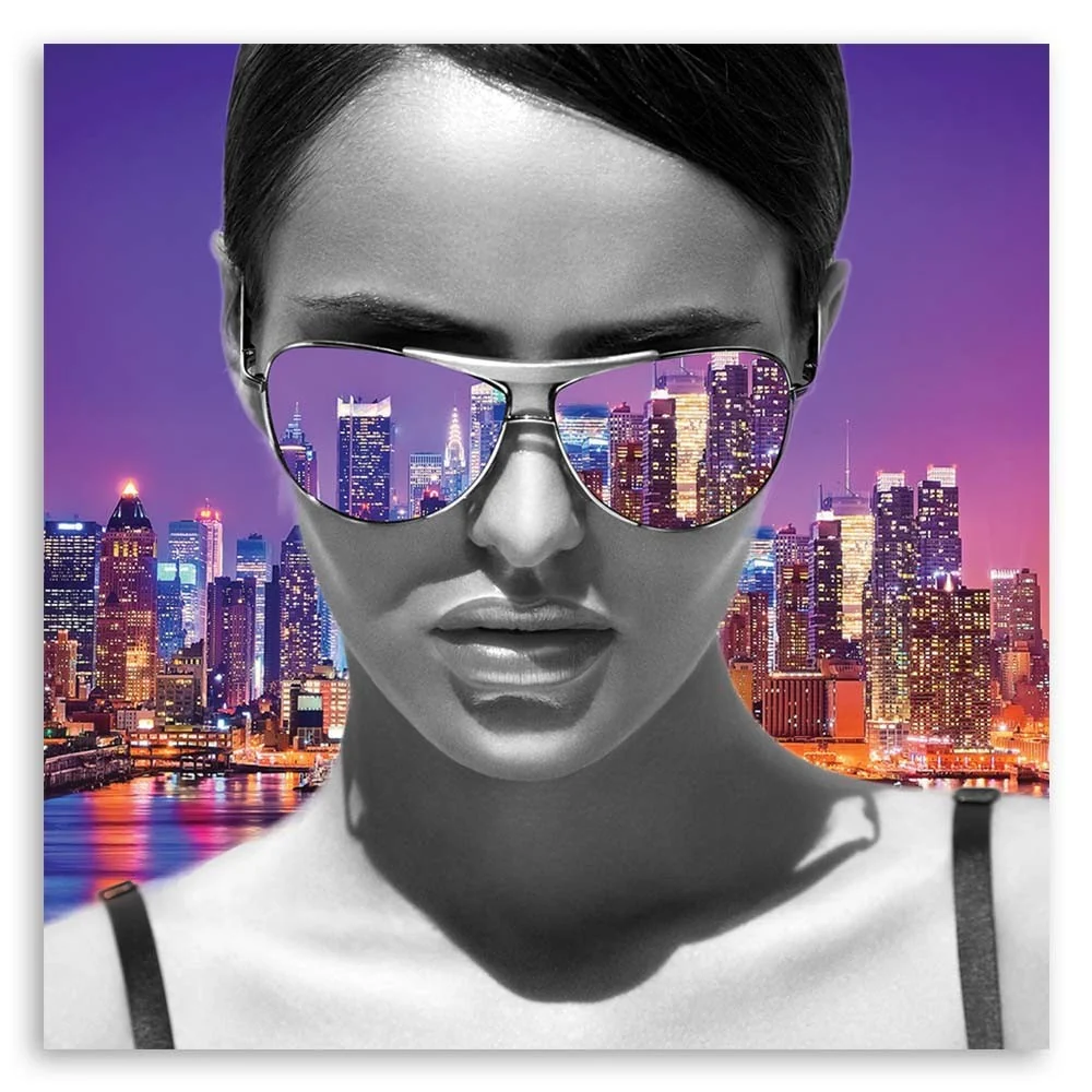 Art-déco-Paneldruck, Pop-Art-Frau New York 30x30 Feeby