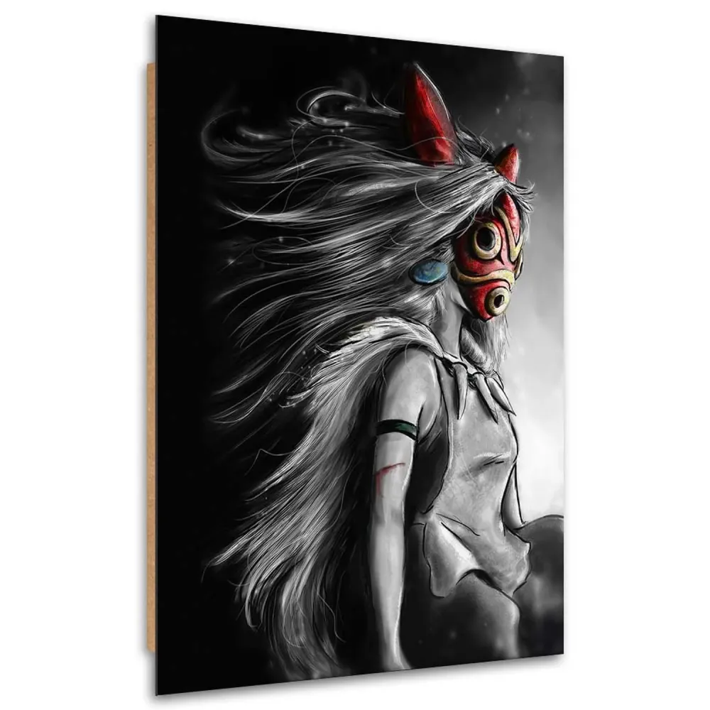 Art-déco-Paneldruck, Prinzessin Mononoke mit der roten Maske 70x100 Feeby