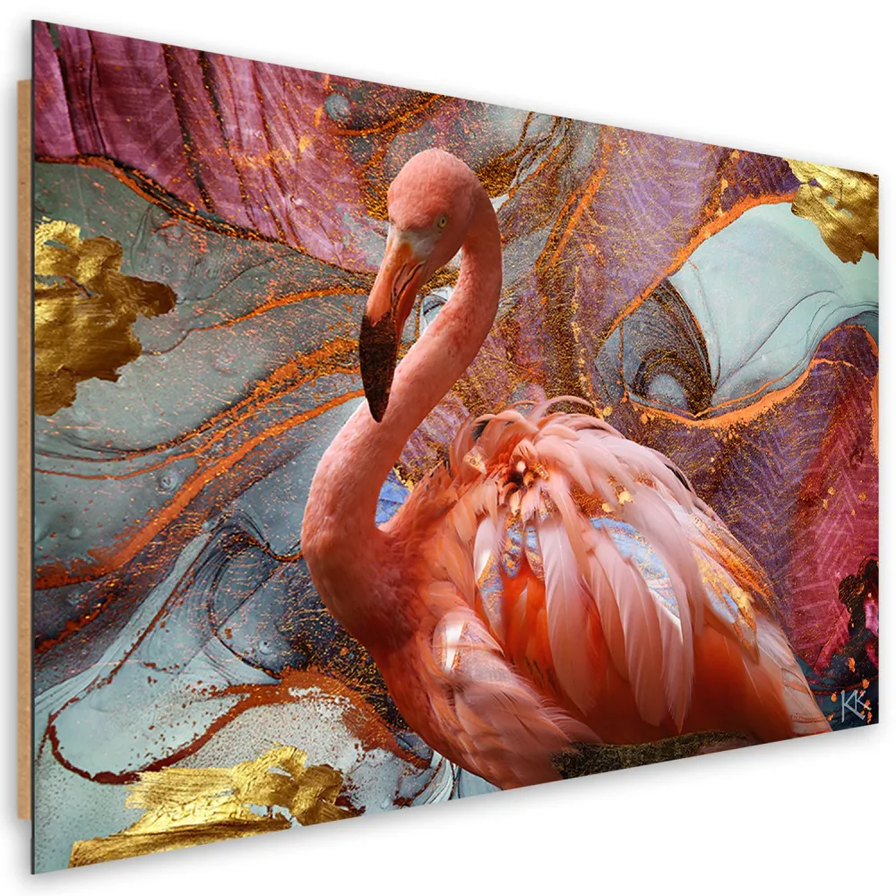 Art-déco-Paneldruck, rosa Flamingo auf abstraktem Hintergrund 60x40 Feeby
