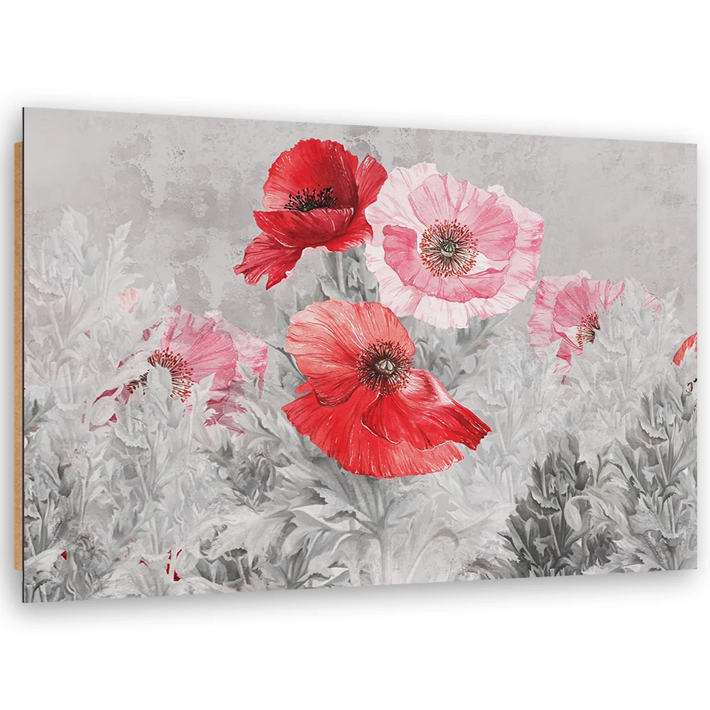 Art-déco-Paneldruck, rote Mohnblumen auf grauer Wiese 60x40 Feeby