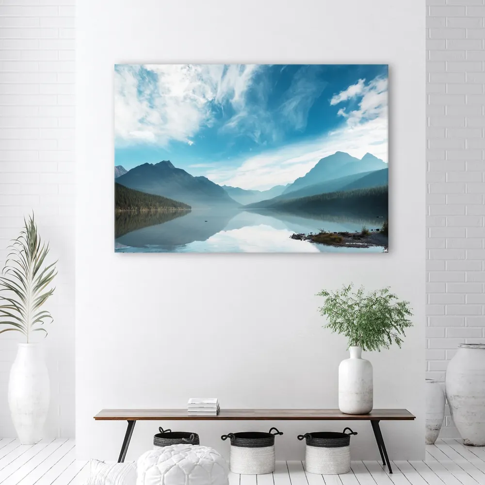Art-déco-Paneldruck, See vor Bergkulisse 60x40 Feeby