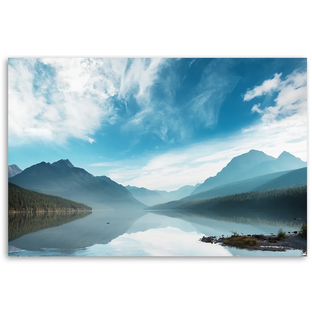 Art-déco-Paneldruck, See vor Bergkulisse 60x40 Feeby