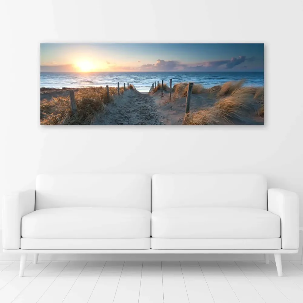 Art-déco-Paneldruck, Sonnenuntergang am Strand am Meer 120x40 Feeby