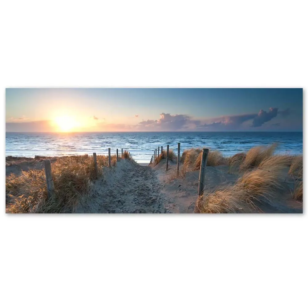 Art-déco-Paneldruck, Sonnenuntergang am Strand am Meer 120x40 Feeby
