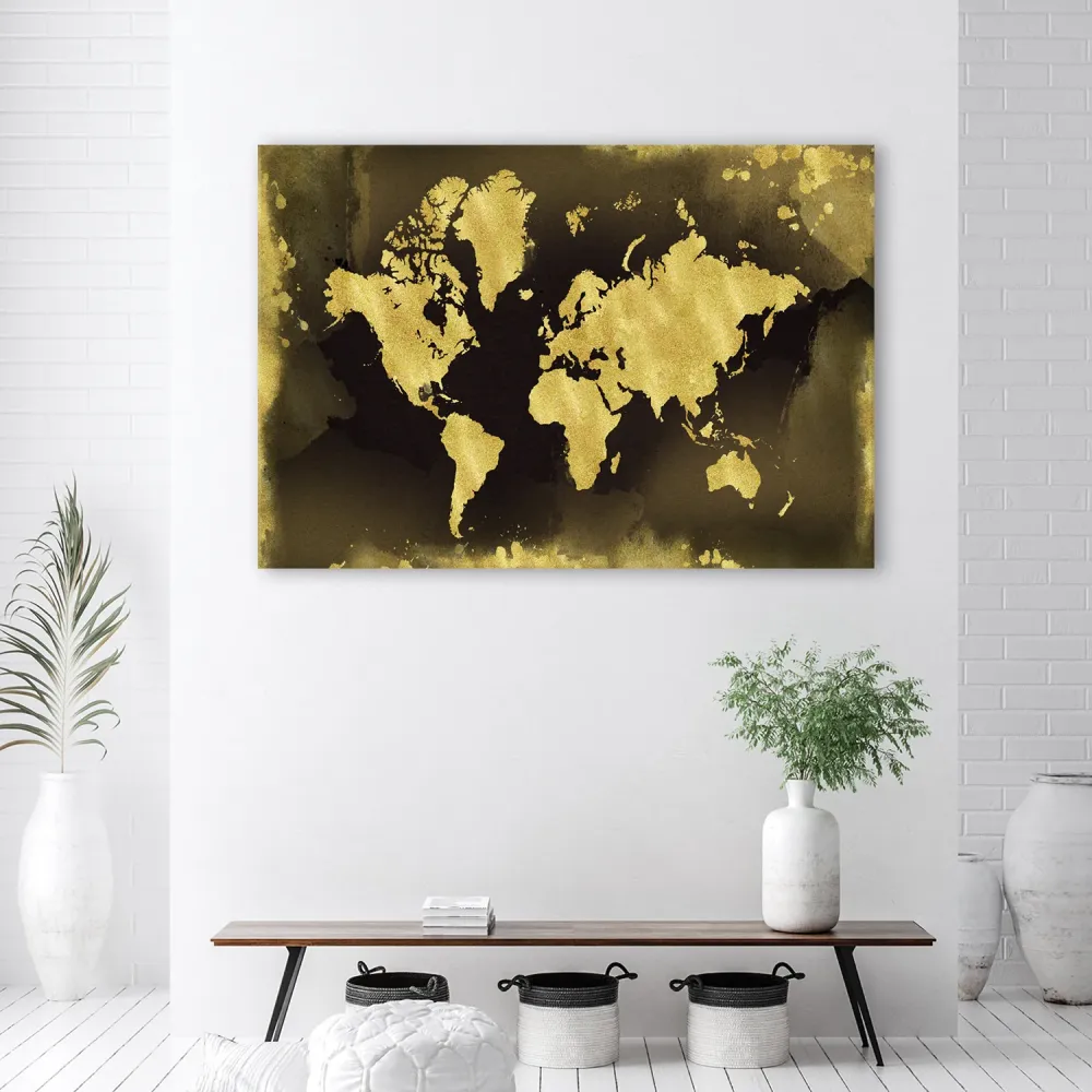 Art-déco-Paneldruck, Vintage-Stil der goldenen Kontinente 60x40 Feeby