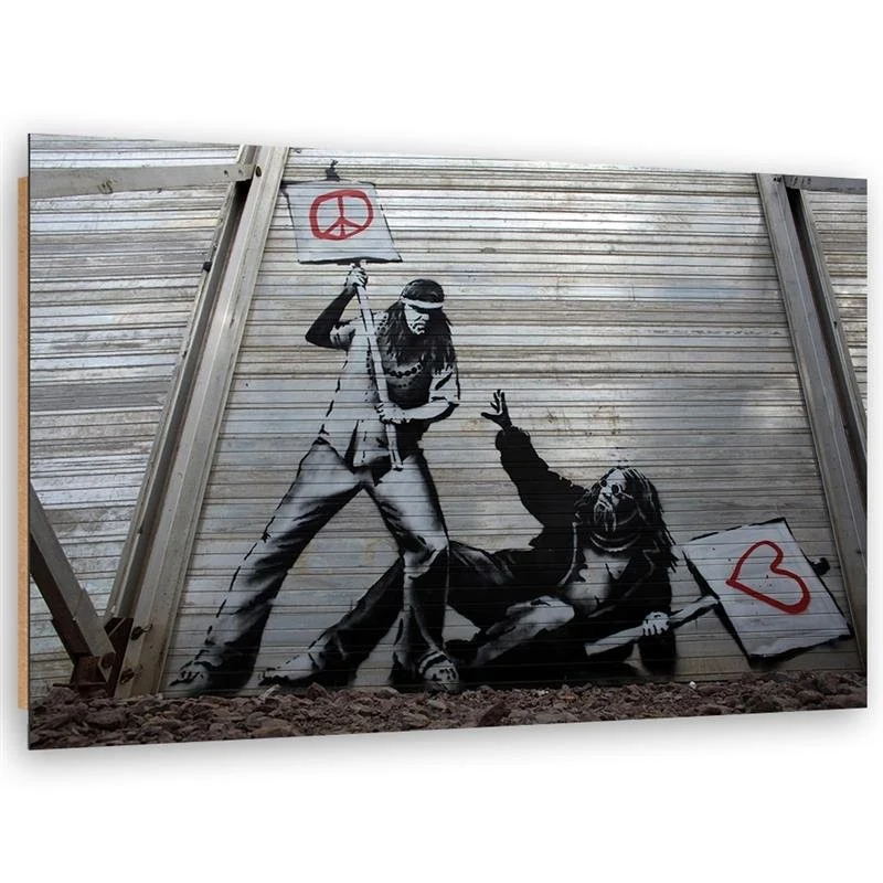 Art-déco-Paneldruck, Wandbild „Fighting peace love“ von Banksy 100x70 Feeby