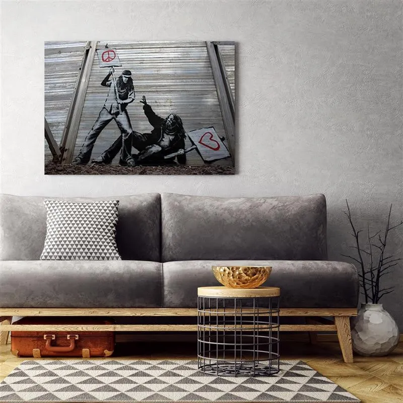 Art-déco-Paneldruck, Wandbild „Fighting peace love“ von Banksy 100x70 Feeby
