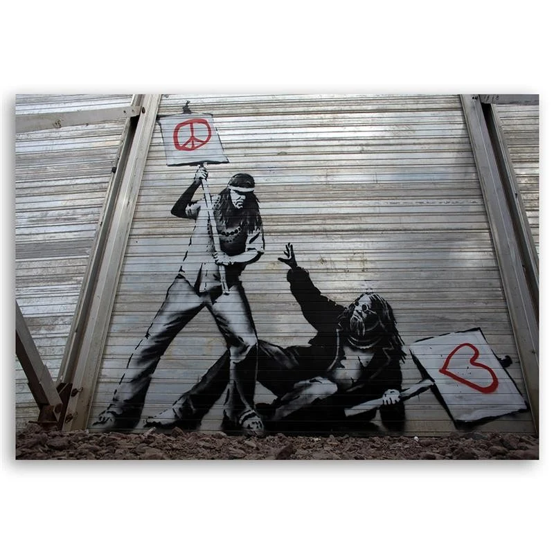 Art-déco-Paneldruck, Wandbild „Fighting peace love“ von Banksy 100x70 Feeby