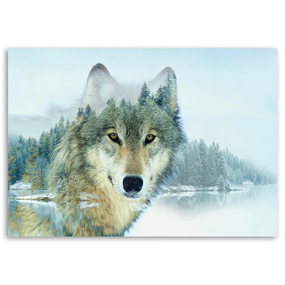 Art-déco-Paneldruck, Wolf den Bergen 100x70 Feeby