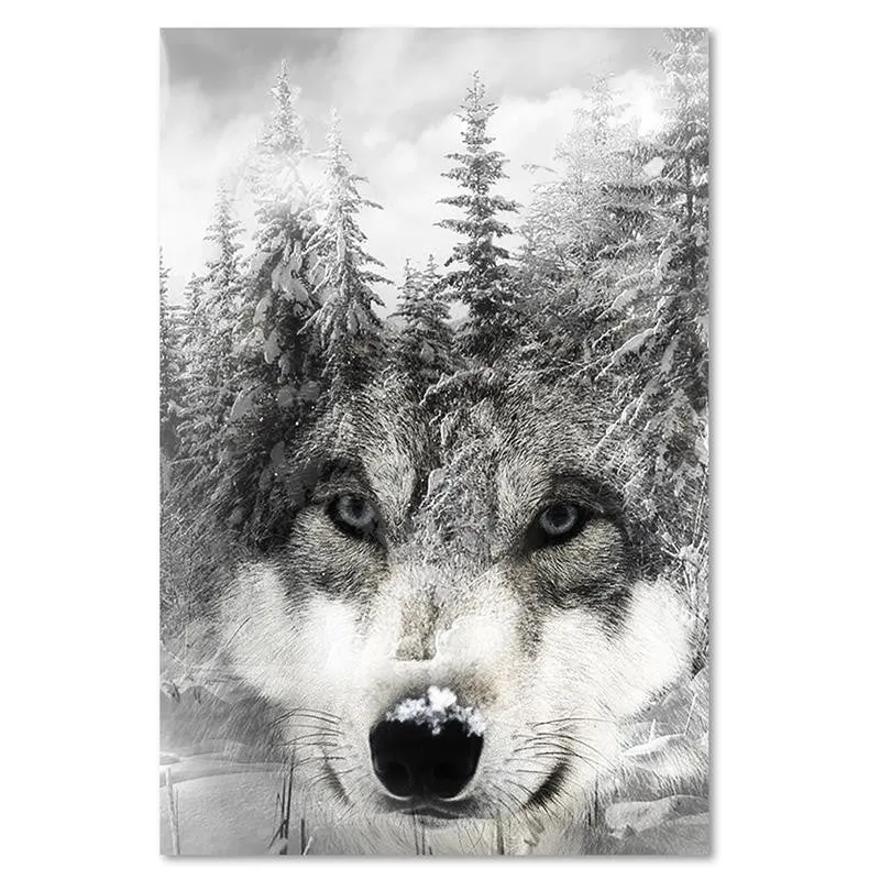 Art-déco-Paneldruck, Wolf der Winterlandschaft 40x60 Feeby