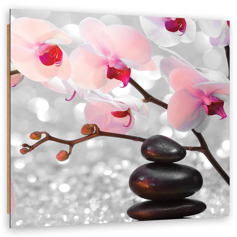 Art-déco-Paneldruck, Zen-Steine und Orchideenzweig 30x30 Feeby