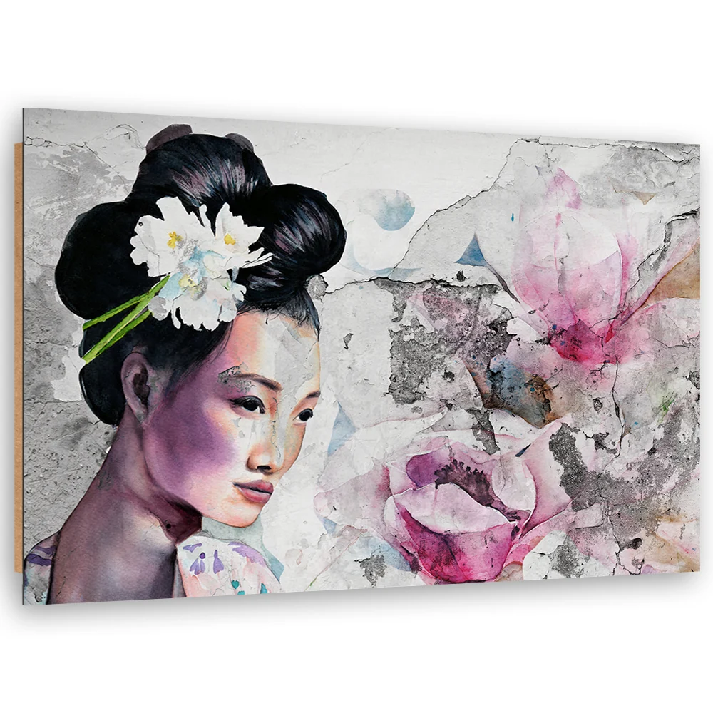 Art-déco-Tafeldruck, Geisha-Porträt einer alten Wand 60x40 Feeby