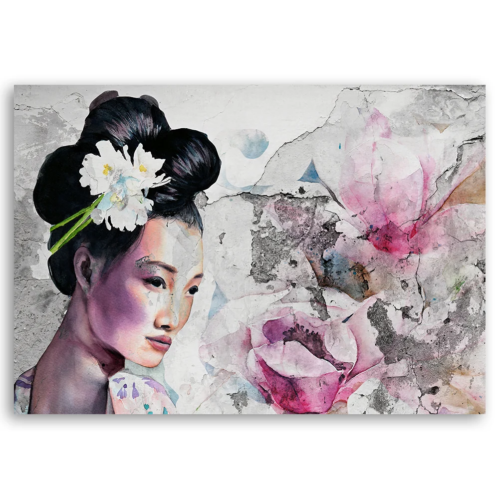 Art-déco-Tafeldruck, Geisha-Porträt einer alten Wand 60x40 Feeby