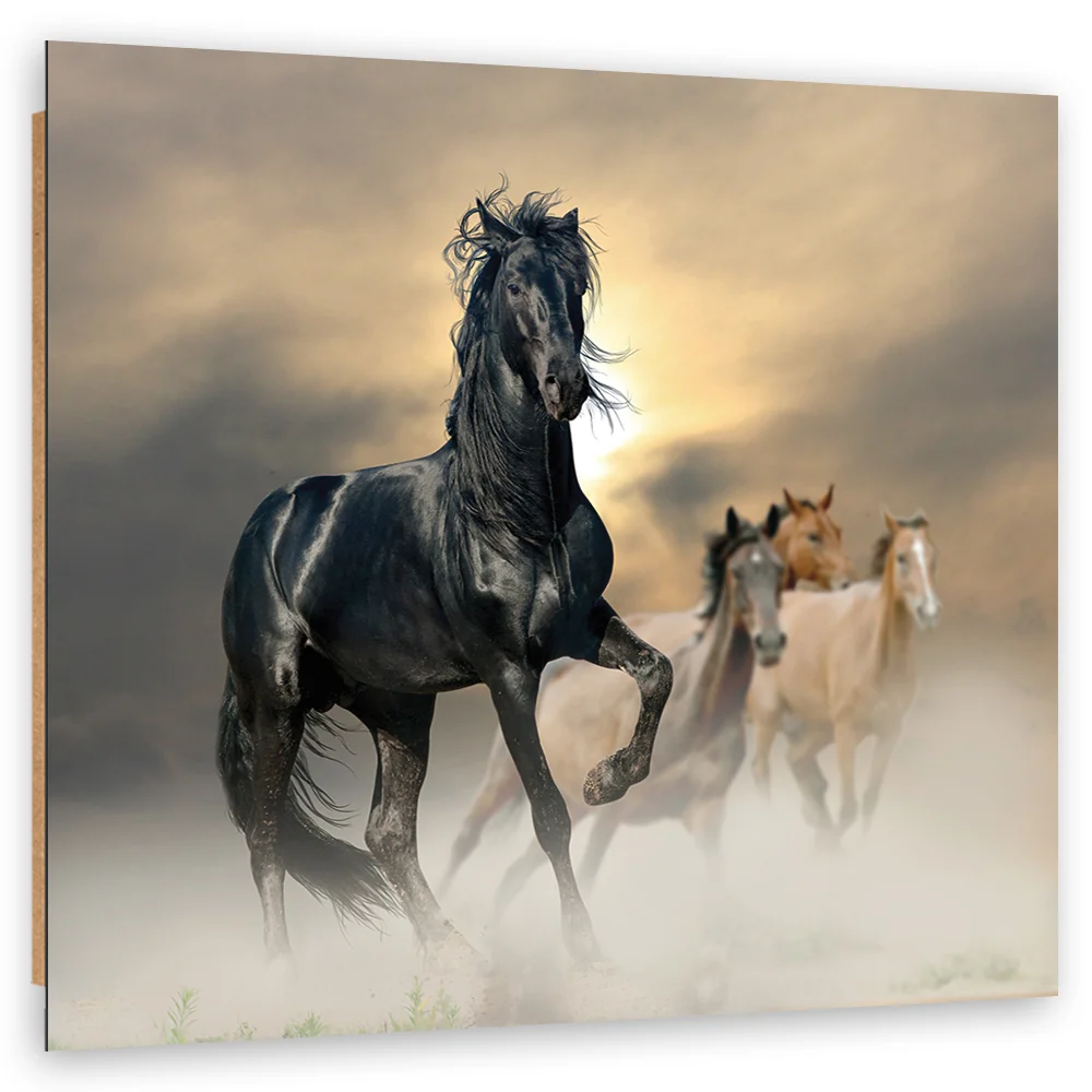 Art-déco-Tafeldruck, Pferdeherde 30x30 Feeby