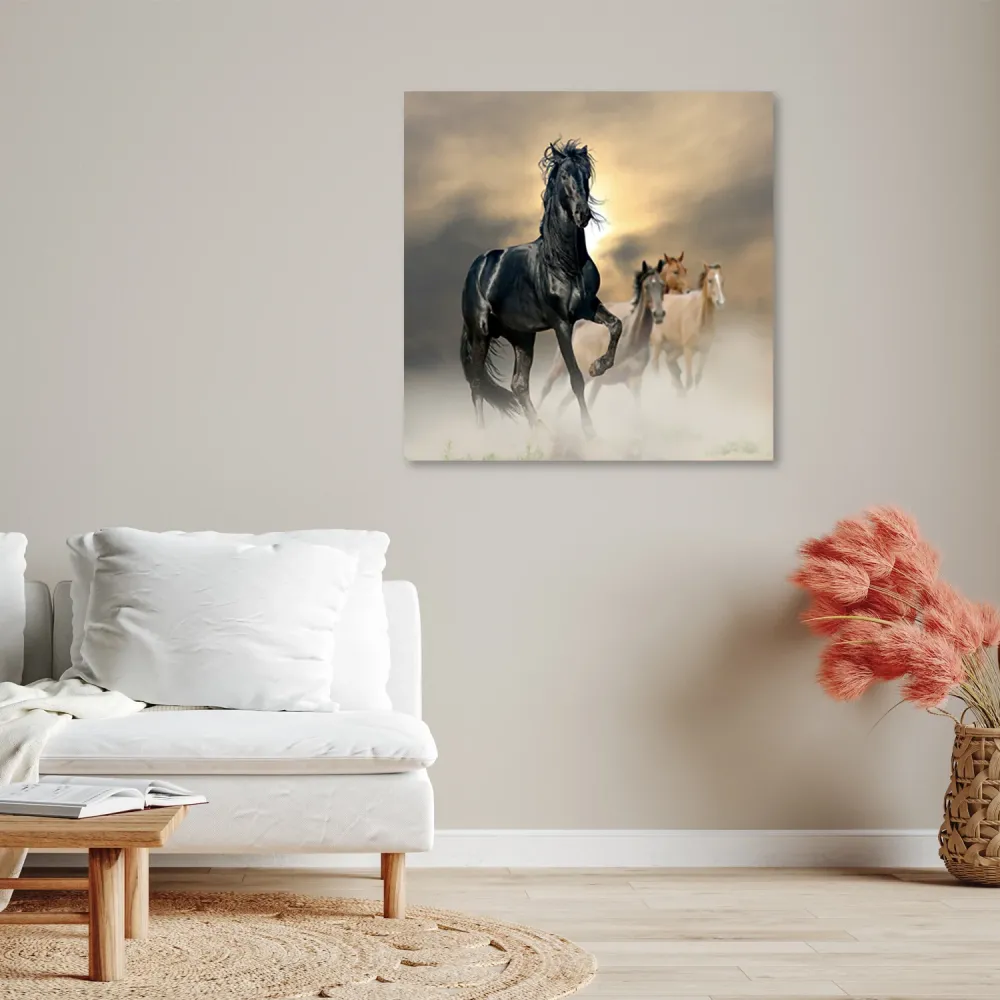 Art-déco-Tafeldruck, Pferdeherde 30x30 Feeby