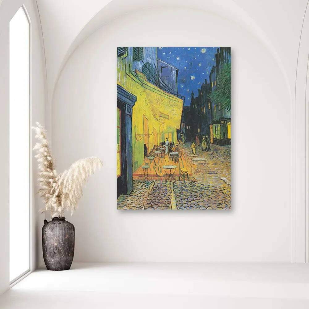 Art-déco-Tafeldruck, Terrasse eines Cafés bei Nacht – Reproduktion von van Gogh 40x60 Feeby