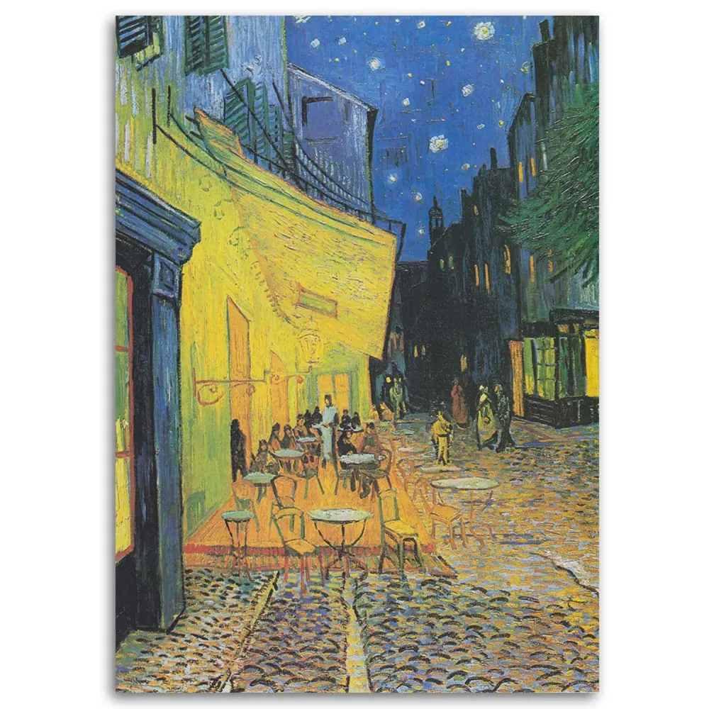 Art-déco-Tafeldruck, Terrasse eines Cafés bei Nacht – Reproduktion von van Gogh 40x60 Feeby