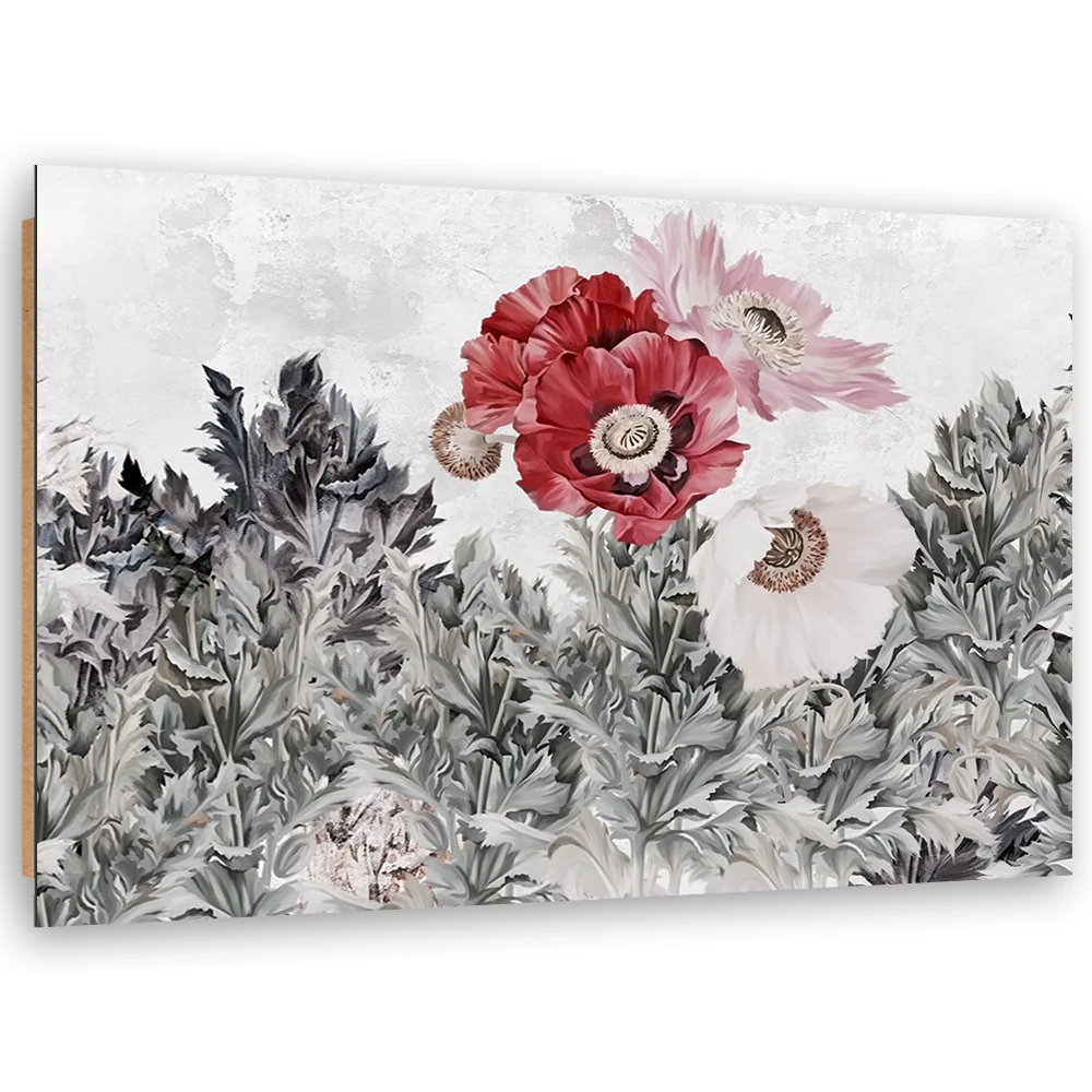 Art-déco-Wandbild, gemalte rote Mohnblumen im Garten 60x40 Feeby