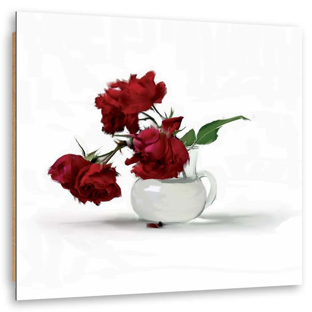 Art-déco-Wandbild, rote Rosen einer Vase 30x30 Feeby
