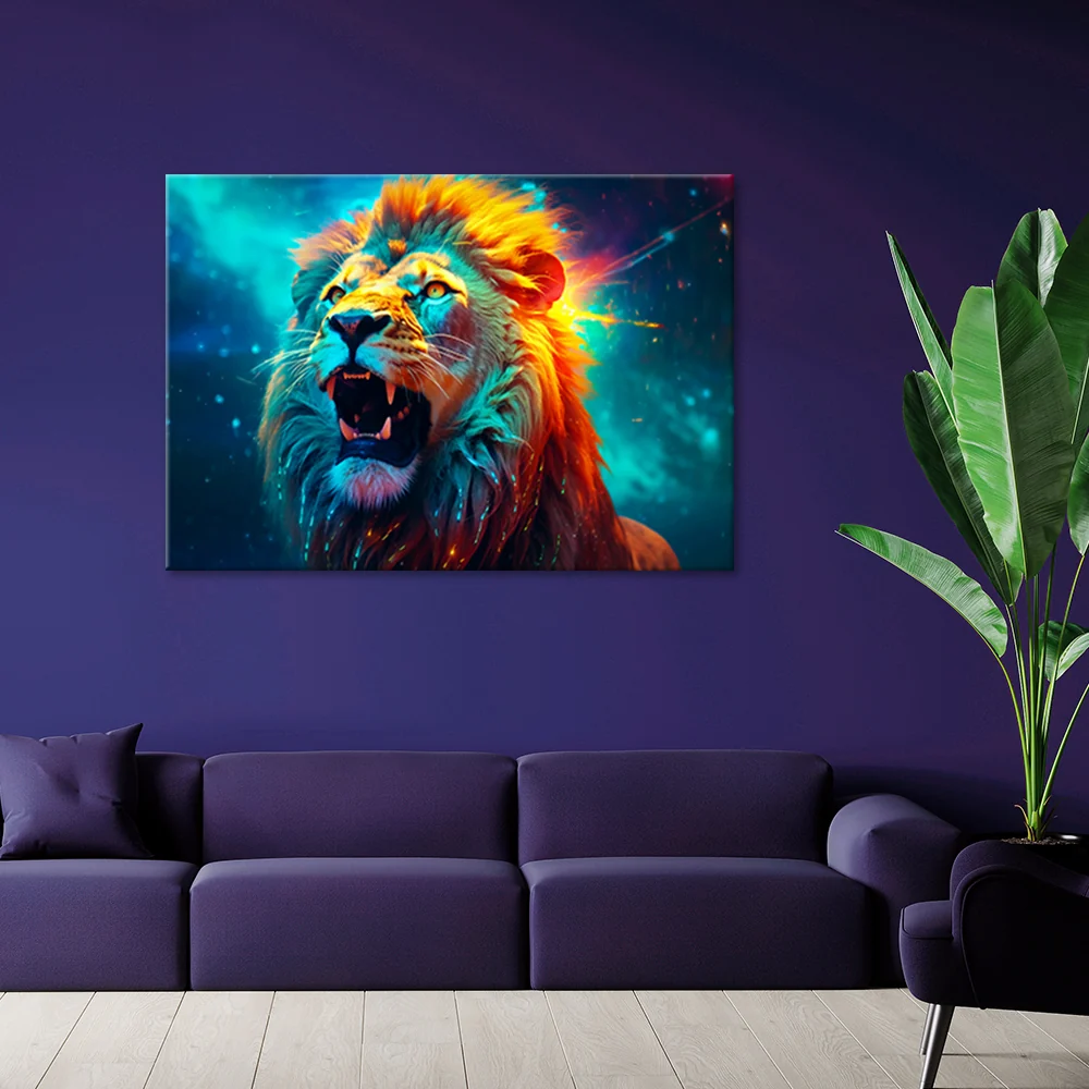 Deco-Panel-Druck, Abstrakter Neonlöwe AI 60x40 Feeby