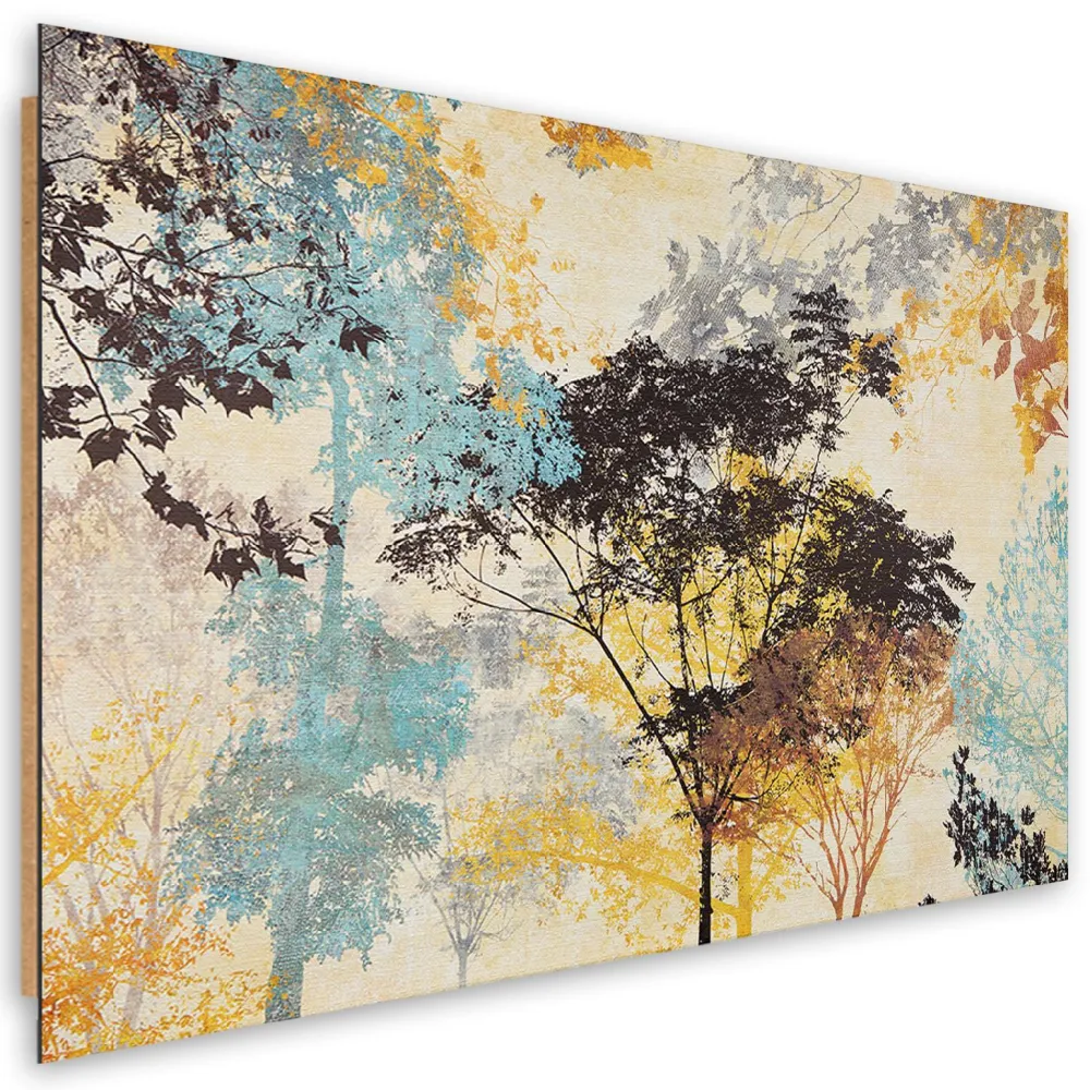 Dekorativer Paneeldruck, Abstrakte Darstellung bunter Bäume 60x40 Feeby