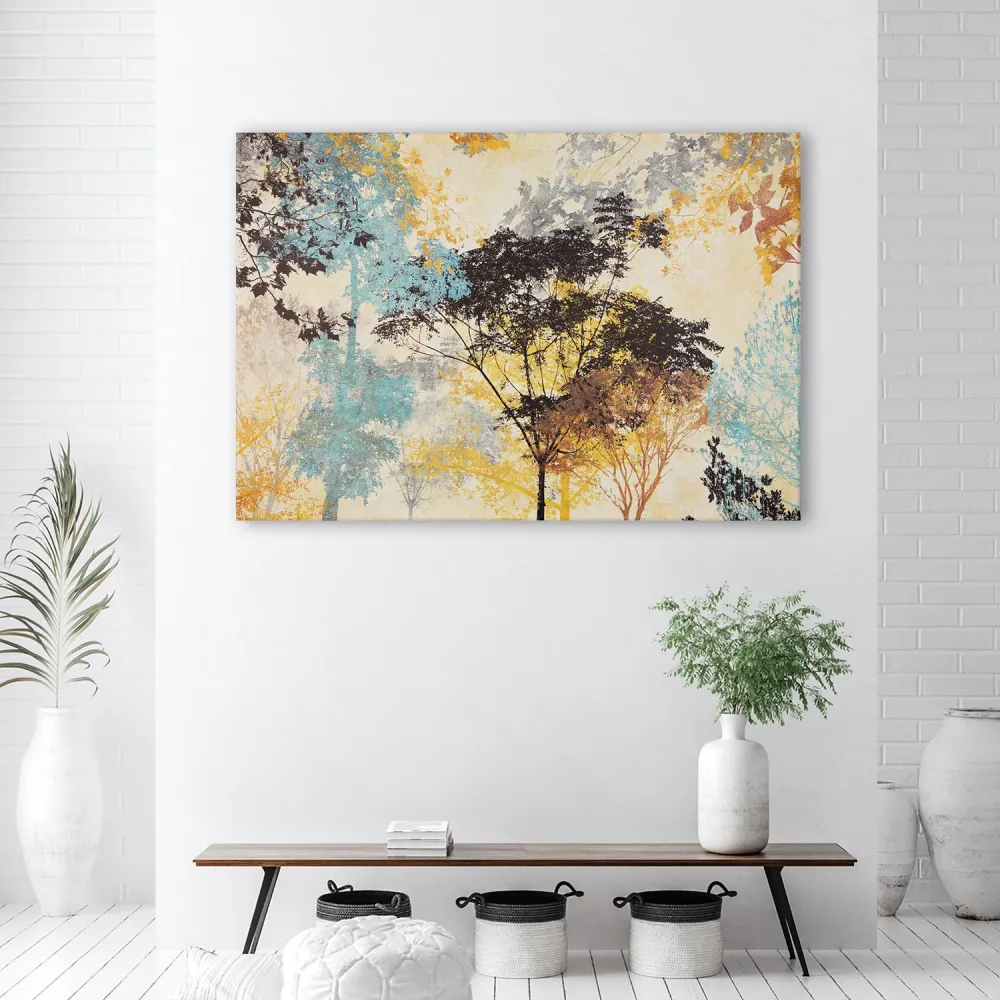 Dekorativer Paneeldruck, Abstrakte Darstellung bunter Bäume 60x40 Feeby