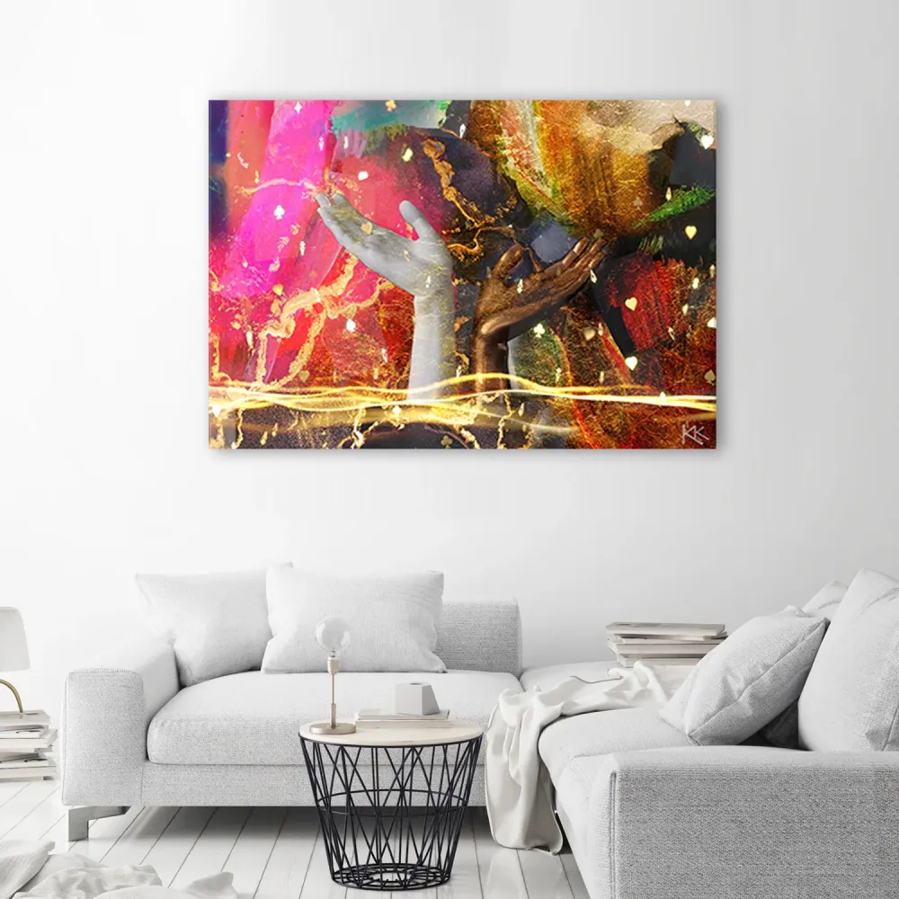 Dekorativer Paneeldruck, Abstraktes Motiv: Bunte Hände 60x40 Feeby