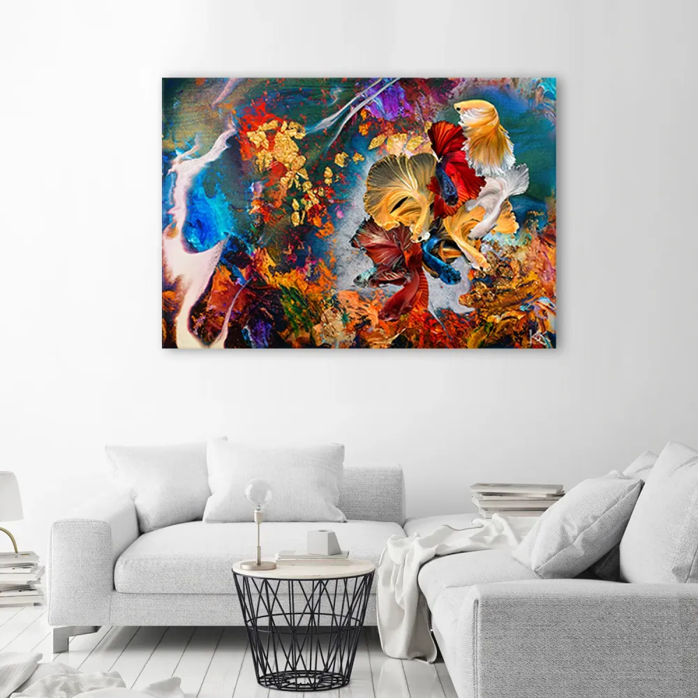 Dekorativer Paneeldruck, abstraktes Motiv mit bunten Fischen 60x40 Feeby
