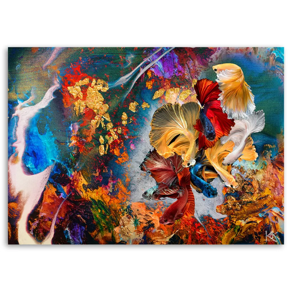 Dekorativer Paneeldruck, abstraktes Motiv mit bunten Fischen 60x40 Feeby