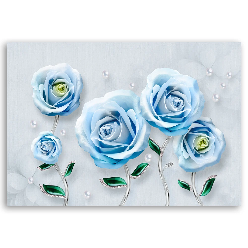 Dekorativer Paneeldruck, blaue Rosen, 3D 60x40 Feeby