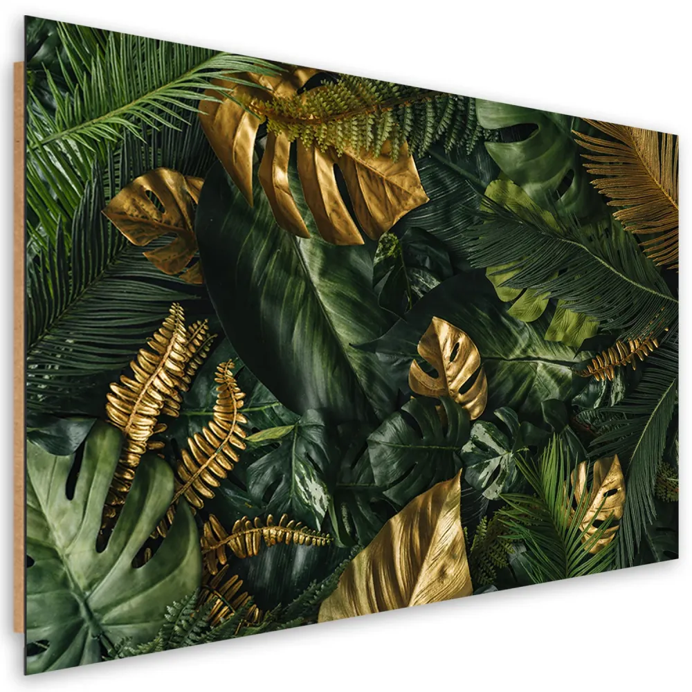 Dekorativer Paneeldruck, goldene tropische Blätter 60x40 Feeby