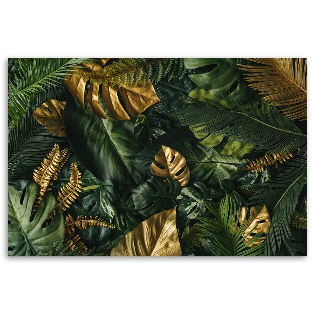 Dekorativer Paneeldruck, goldene tropische Blätter 60x40 Feeby