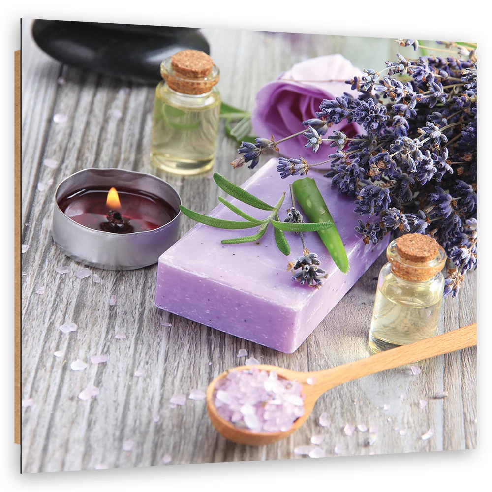 Dekorativer Paneeldruck, violette Zen-Spa-Seife 30x30 Feeby