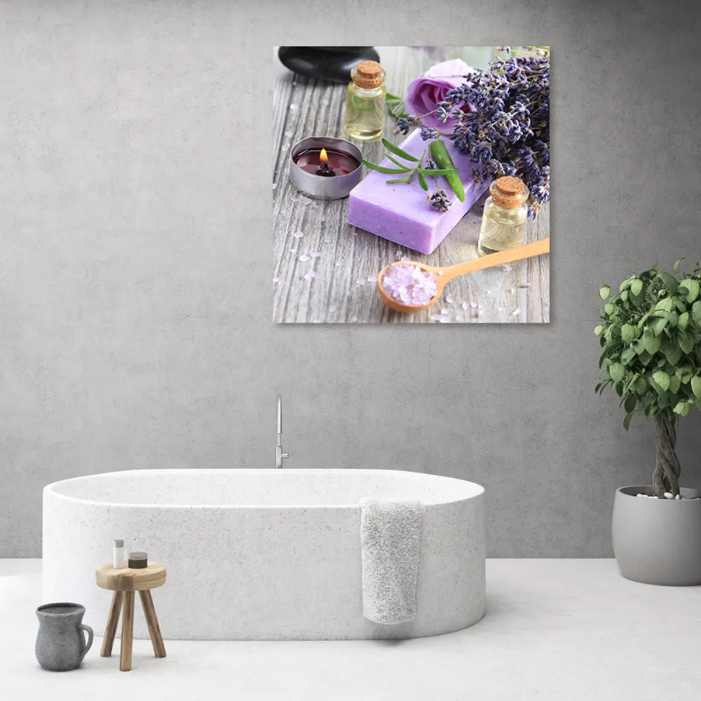 Dekorativer Paneeldruck, violette Zen-Spa-Seife 30x30 Feeby