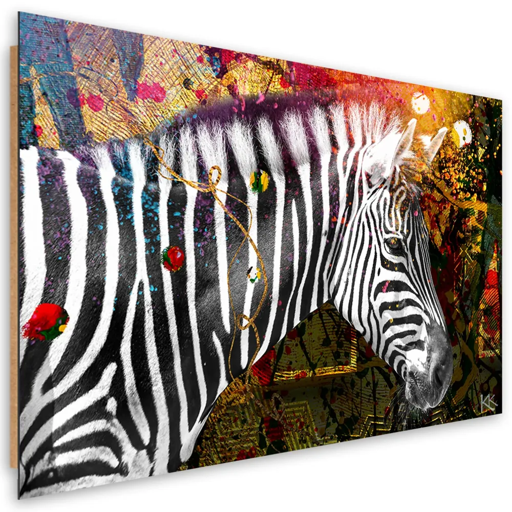 Dekorativer Paneeldruck, Zebra auf farbigem Hintergrund 60x40 Feeby