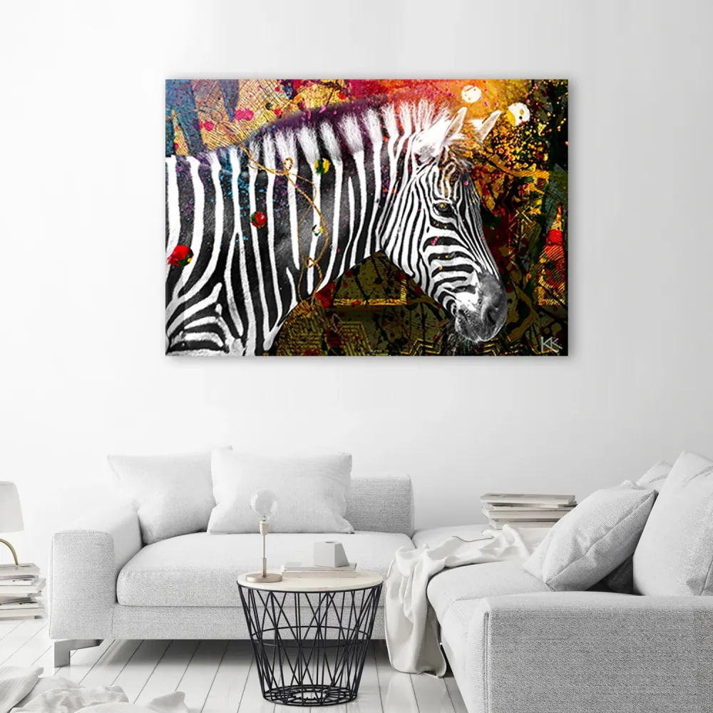 Dekorativer Paneeldruck, Zebra auf farbigem Hintergrund 60x40 Feeby