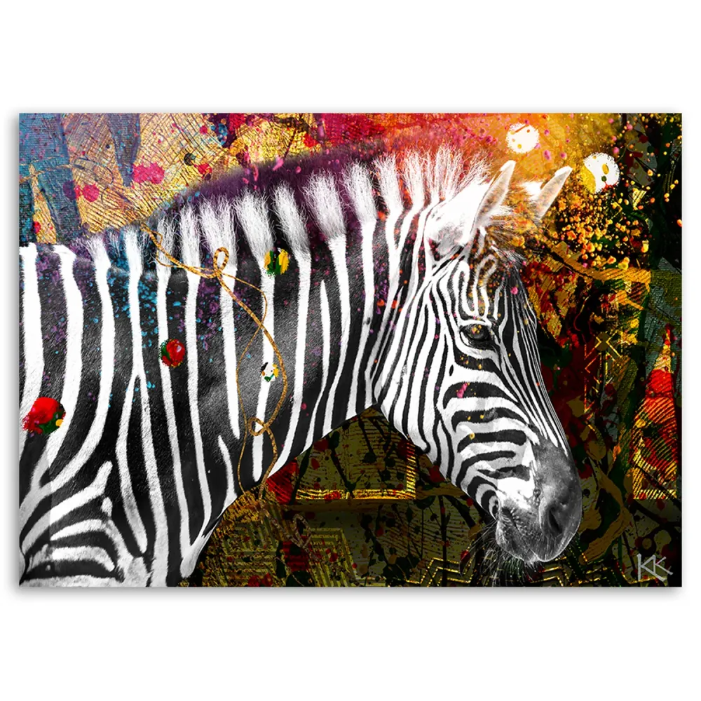 Dekorativer Paneeldruck, Zebra auf farbigem Hintergrund 60x40 Feeby