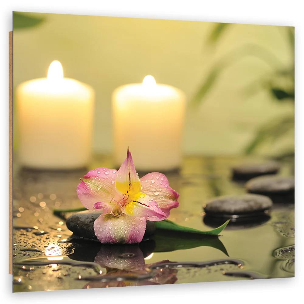 Dekorativer Wanddruck, Kerzen und Zen-Orchidee 30x30 Feeby