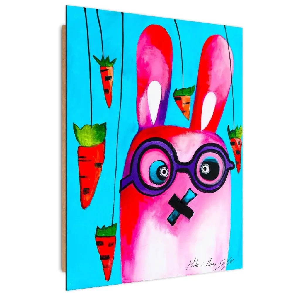 Dekorativer Wanddruck, rosa Hase mit Brille 80x120 Feeby