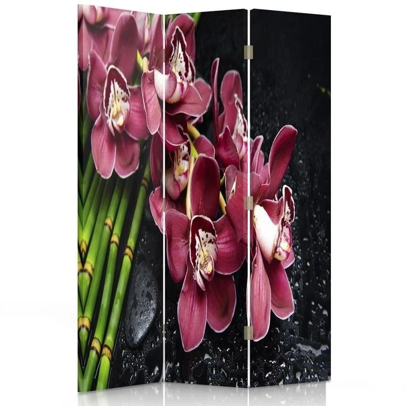 Doppelseitig drehbarer Raumteiler, Orchidee mit Bambus Feeby