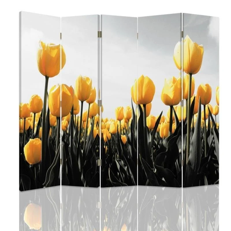 Doppelseitiger Raumteiler, eine Wiese aus gelben Tulpen Feeby