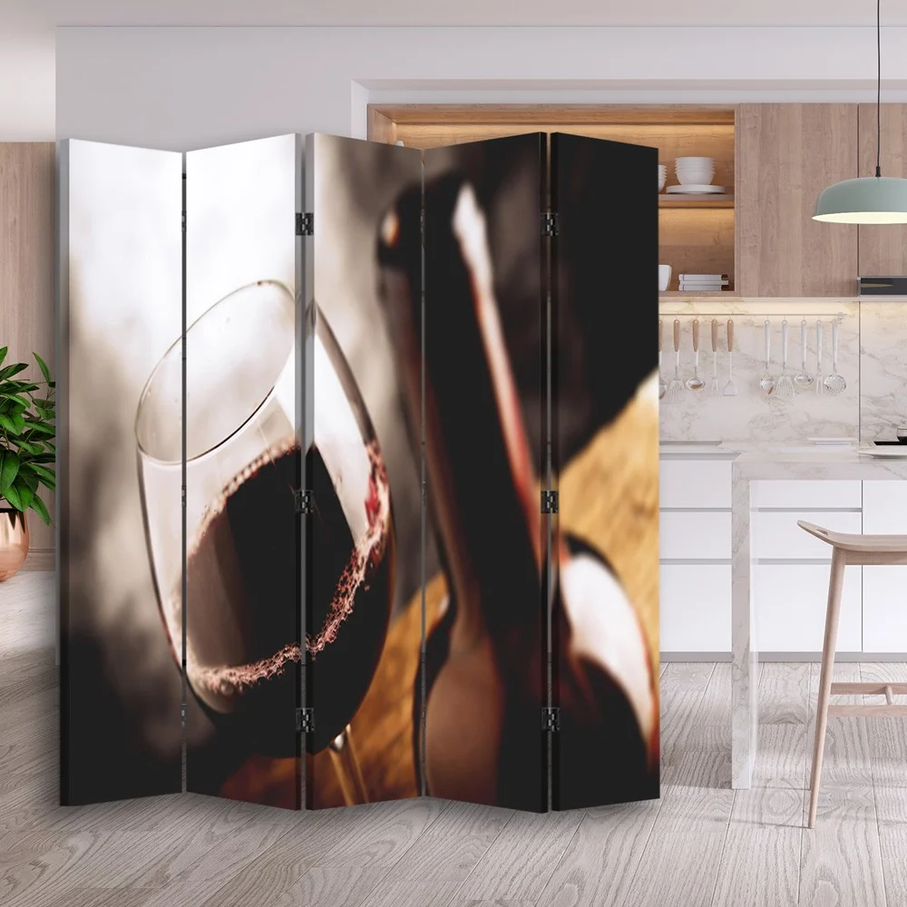 Doppelseitiger Raumteiler, Glas trockener Wein Feeby