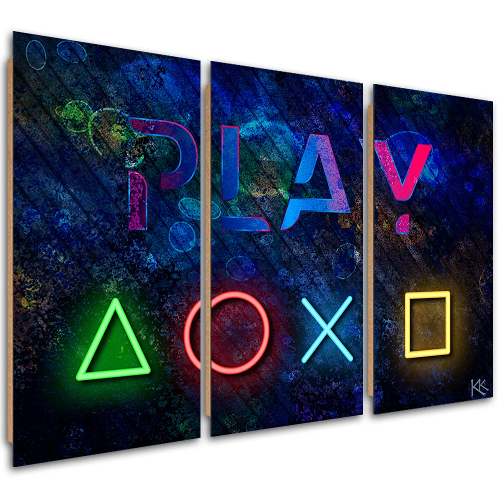 Dreiteiliges Bilddekor-Panel, Tasten für das Pad und Wiedergabetext 60x40 Feeby