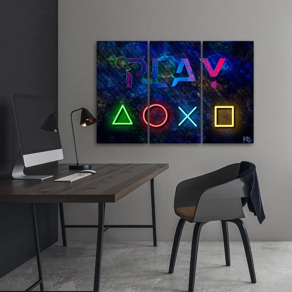 Dreiteiliges Bilddekor-Panel, Tasten für das Pad und Wiedergabetext 60x40 Feeby