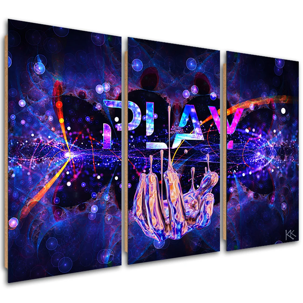 Dreiteiliges Bilder-Dekor-Panel, Leuchtreklame Play 60x40 Feeby