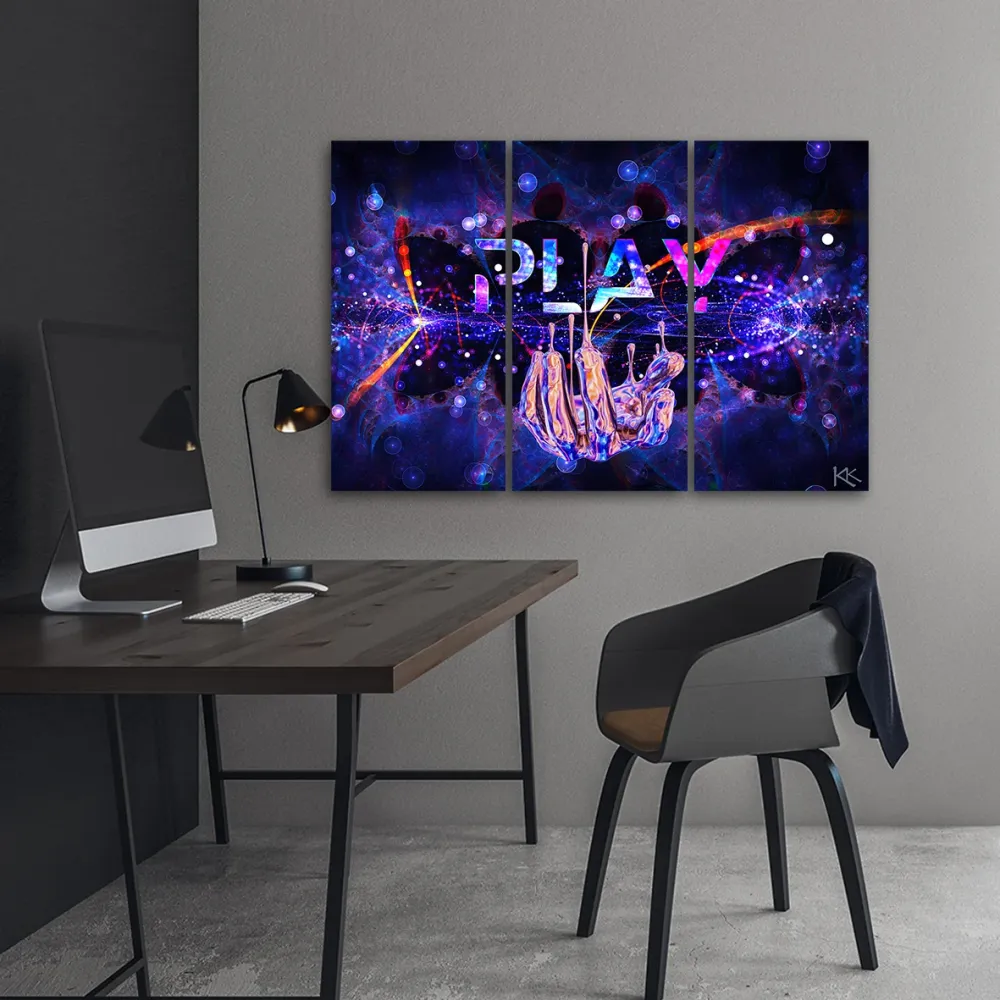 Dreiteiliges Bilder-Dekor-Panel, Leuchtreklame Play 60x40 Feeby