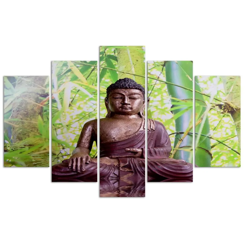 Fünfteiliges Bild-Art-Dekor-Panel, Buddha vor Bambushintergrund 100x70 Feeby