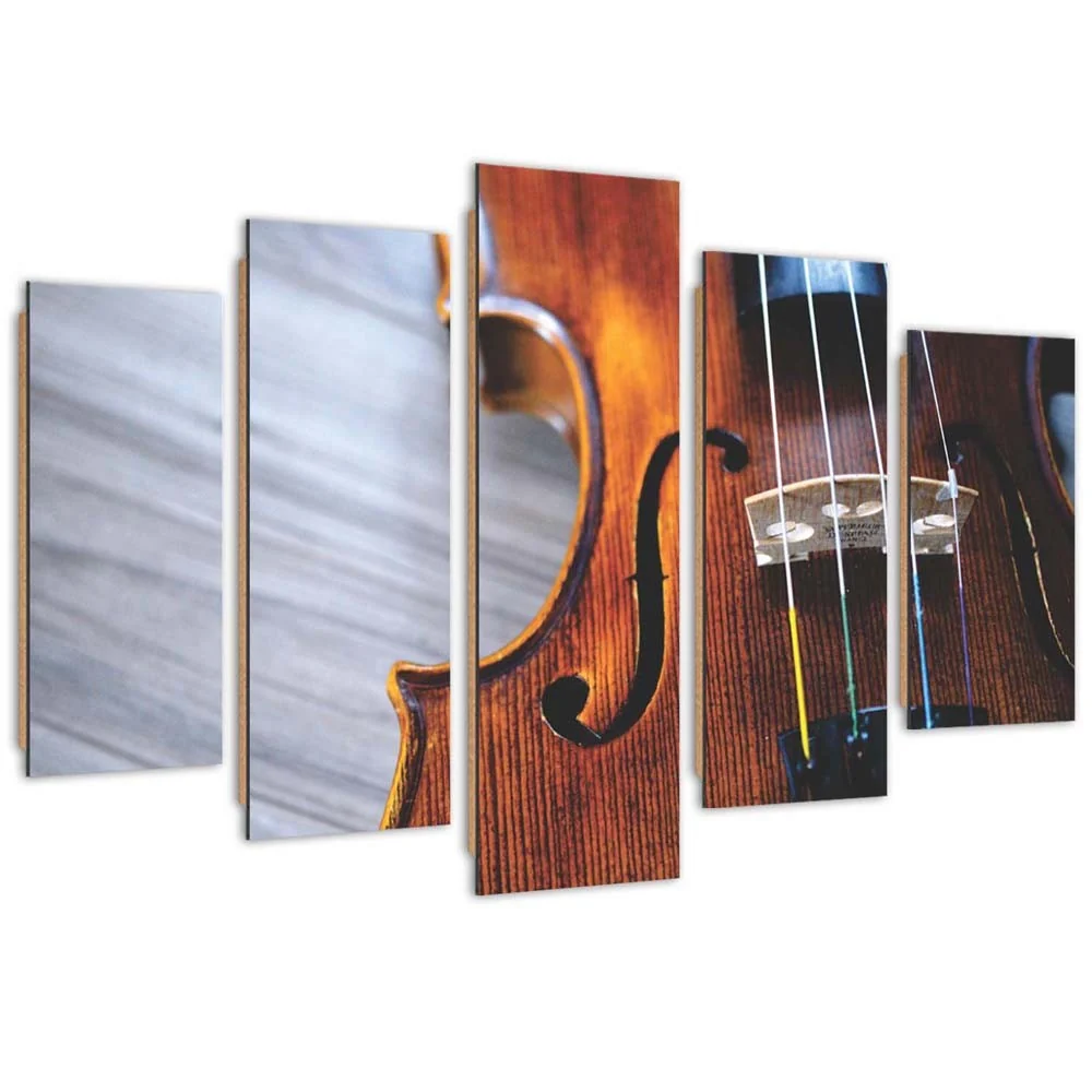 Fünfteiliges Bilder-Dekorationspaneel, Violine 100x70 Feeby